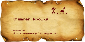 Kremmer Apolka névjegykártya